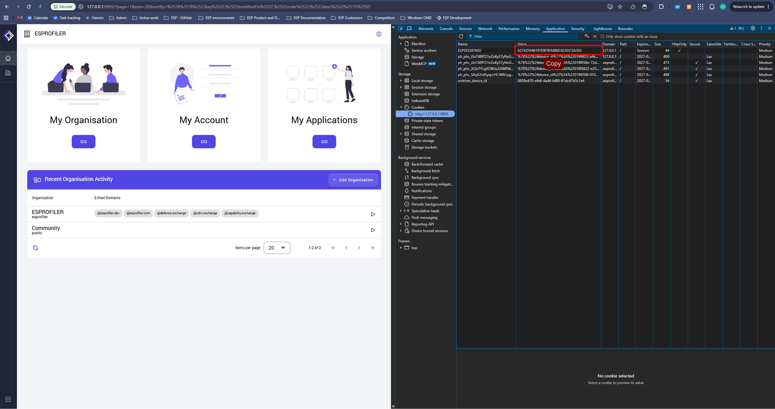 Copy the Session ID from the Admin Console